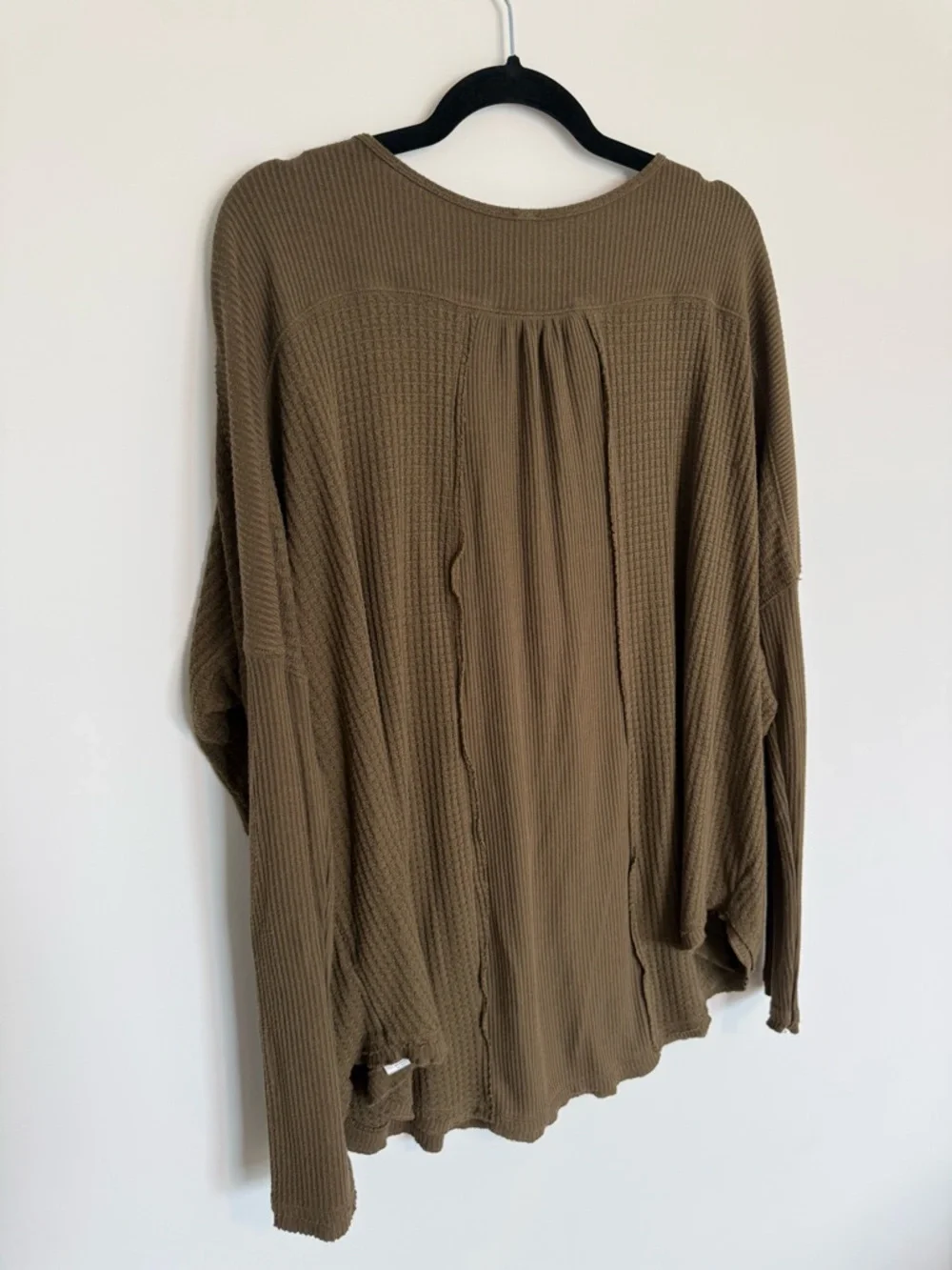 Free People Olive Waffle Henley Long-Sleeve Top - Picture 2 of 8